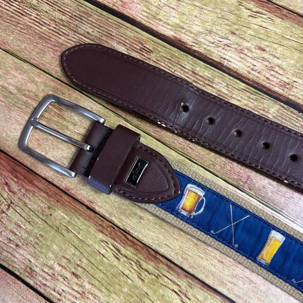 Greg Norman Embroidery Beer Mug Webbing Belt Size XL 42-44 Old Money Grandpacore